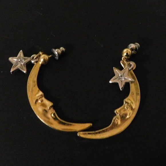 Vintage Jewelry - vintage moon face sparkle star earrings
